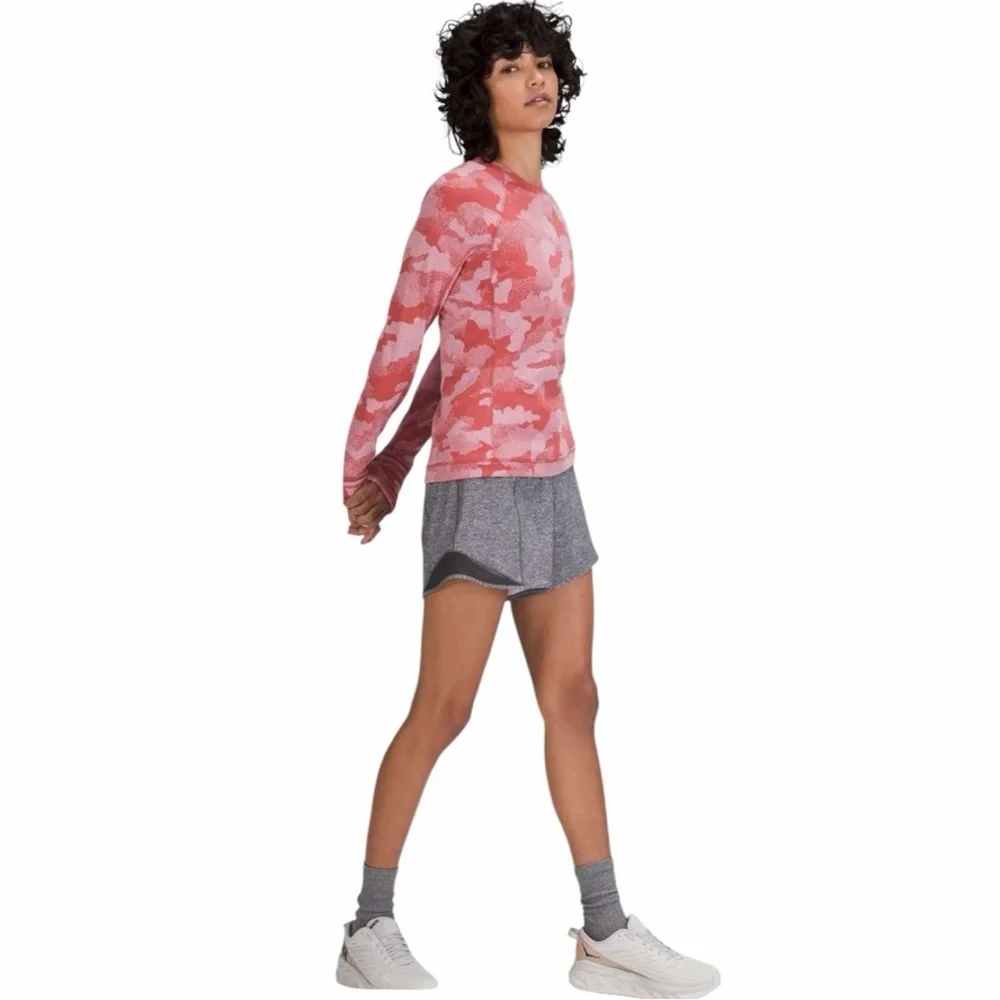 Lululemon Rulu Run Long Sleeve Shirt Heritage Speckle Camo Cranberry Size 4